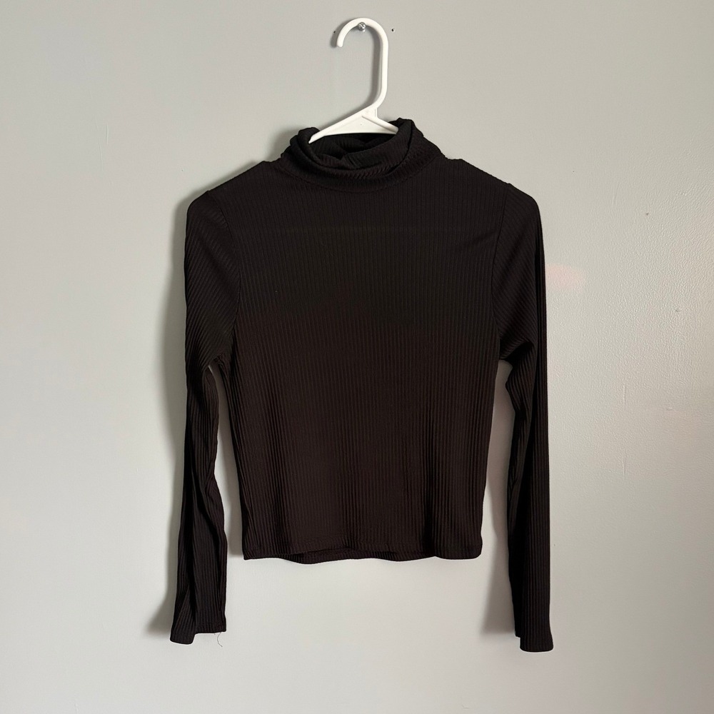 Splash Women Black Ribbed Turtleneck Long Sleeve Knit Top Size Large